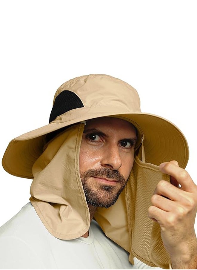 Generic Bucket Hat ,Fishing Hat ,Outdoor Sun Protection Hats for Men & Women Mens Sun hat Neck protection sun protection mosquito protection UV protection bucket hat Khaki  - Image 1
