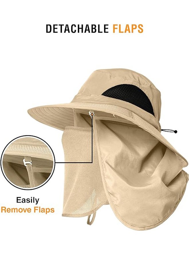 Generic Bucket Hat ,Fishing Hat ,Outdoor Sun Protection Hats for Men & Women Mens Sun hat Neck protection sun protection mosquito protection UV protection bucket hat Khaki  - Image 5