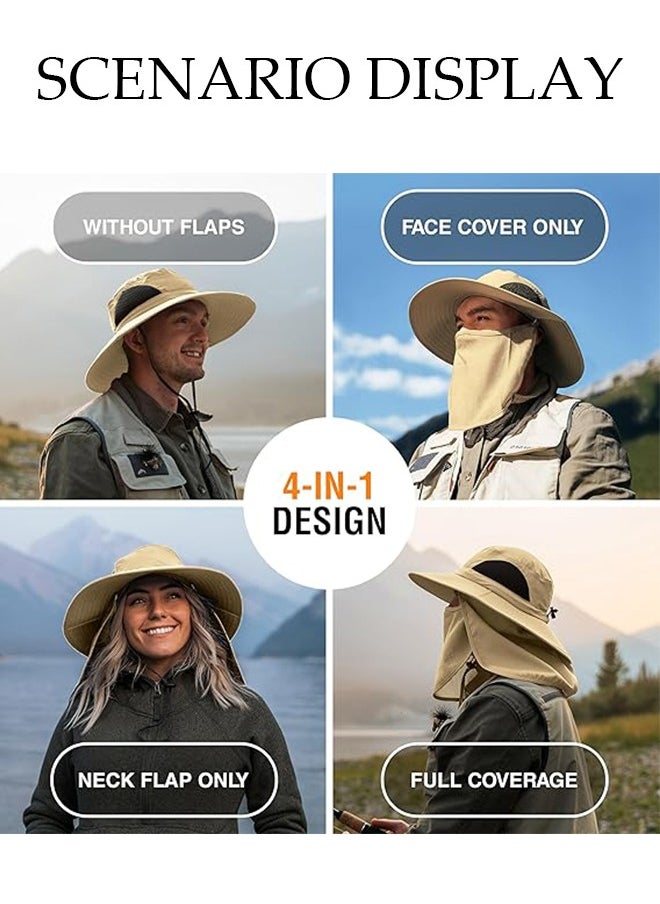 Generic Bucket Hat ,Fishing Hat ,Outdoor Sun Protection Hats for Men & Women Mens Sun hat Neck protection sun protection mosquito protection UV protection bucket hat Khaki  - Image 3
