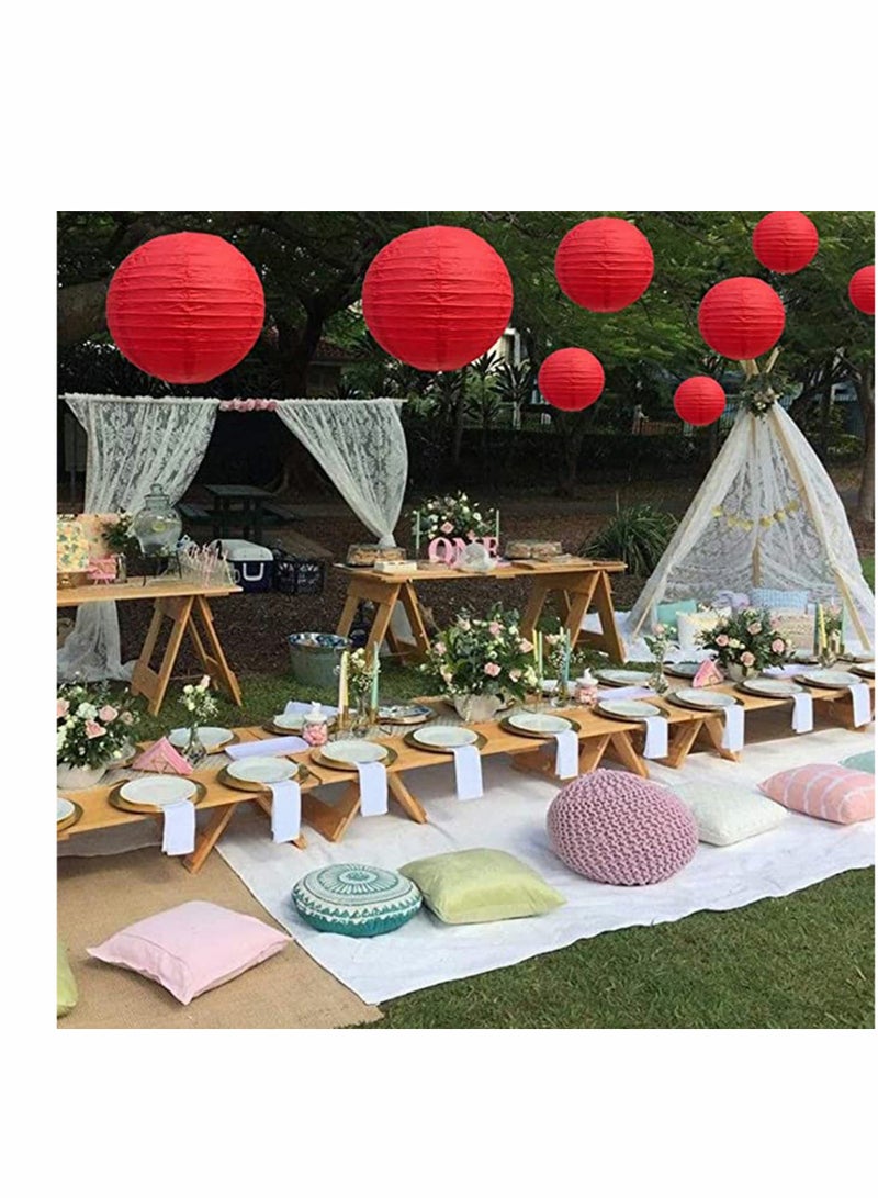 10Pcs Red Paper Lanterns Decorative, Chinese/Japanese Hanging Round Foldable Lanterns for Birthday, Wedding, Bridal Shower, Home Decor, Party (Sizes: 4”, 6”, 8”, 10”) - Image 2