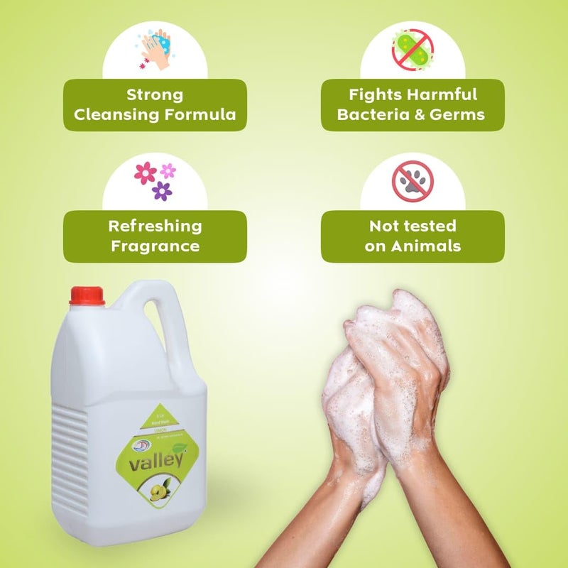 VALLEY 5 LTR Liquid Handwash Lemon Refreshing Antibacterial Formula Soft on Skin LongLasting Hygiene Suitable for Home Gentle Lemon Fragrance Powerful Germ Protection 1pcs - Image 3