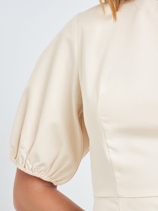 Take Two Beige Sleeveless Midi Dress with Fold Pleat - Image 4