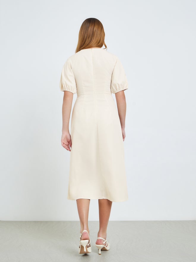 Take Two Beige Sleeveless Midi Dress with Fold Pleat - Image 5