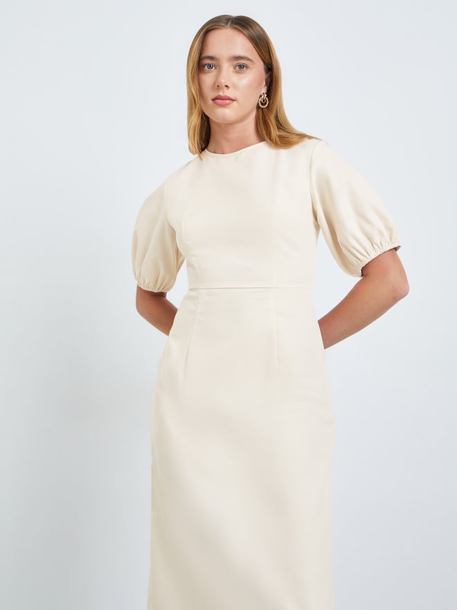 Take Two Beige Sleeveless Midi Dress with Fold Pleat - Image 2