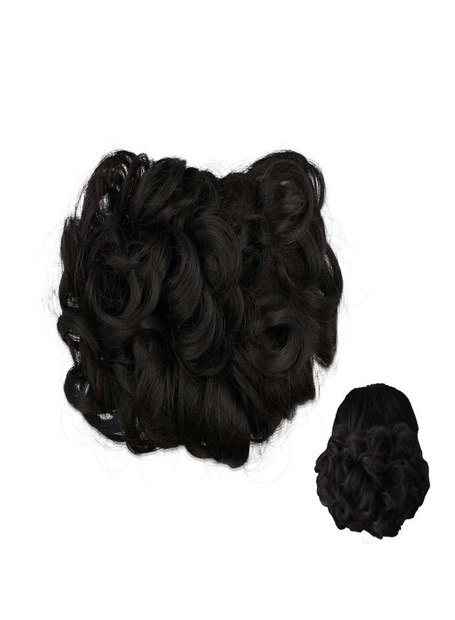 GUEDKIKL كعكة شعر سوداء مجعدة فوضوية من GUEDKIKL، كعكة شعر كبيرة فوضوية بتصميم كلاسيكي مع وصلة ذيل حصان، مشبك شعر سهل التمدد للنساء - Image 1