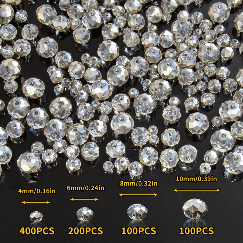 Laopottbeads 800Pcs 4/6/8/10mm Crystal Glass Beads for Jewelry Making Beads for Bracelets Necklace Pendants Making Supplies(Gray) - Image 2