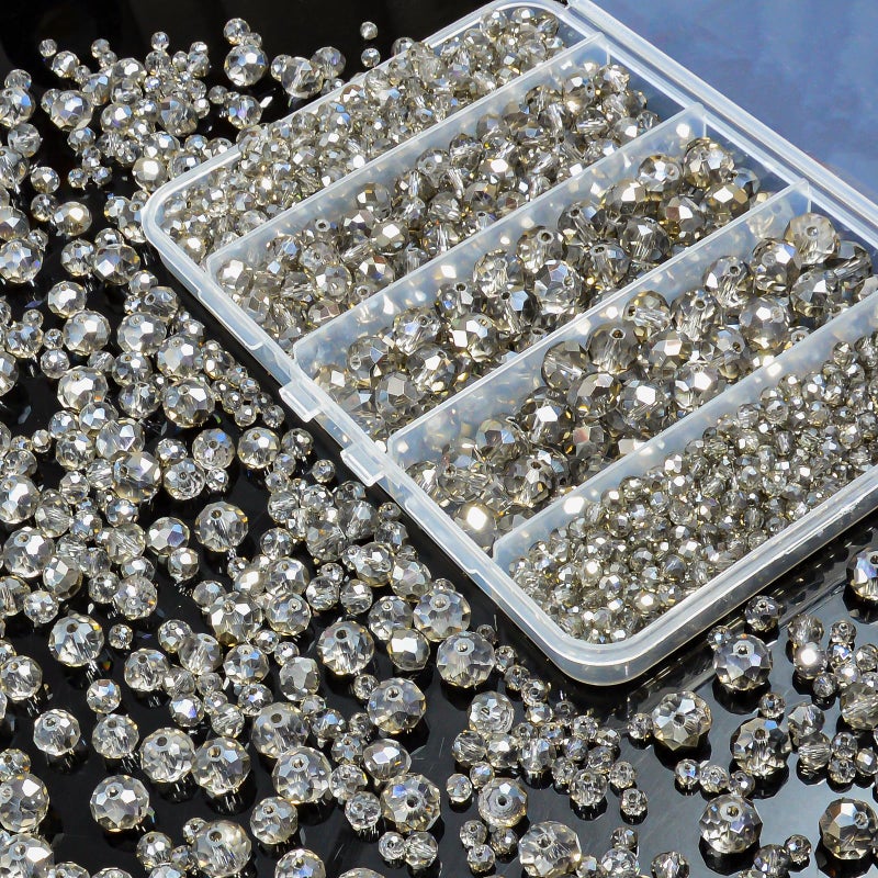 Laopottbeads 800Pcs 4/6/8/10mm Crystal Glass Beads for Jewelry Making Beads for Bracelets Necklace Pendants Making Supplies(Gray) - Image 1