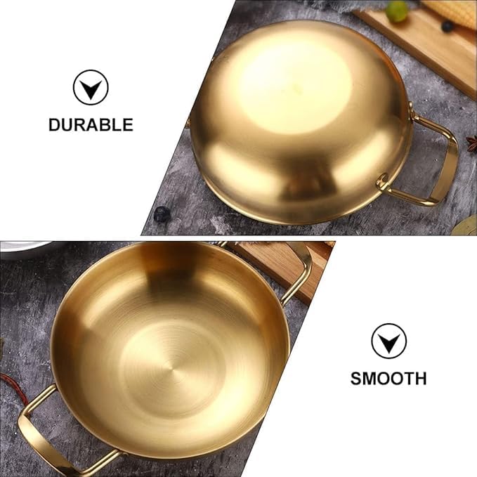 Kruvad Stainless Steel Everyday Pan - Color Golden Korean Noodle, Ramen Pot, Small Stockpot, Pasta Pot, Stir Fry Pan, Omelet & Paella Pan - Dishwasher Safe,Cooking Pot for Soup Curry Pasta - Image 5