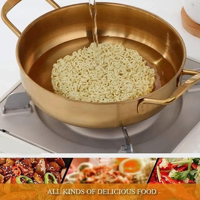 Kruvad Stainless Steel Everyday Pan - Color Golden Korean Noodle, Ramen Pot, Small Stockpot, Pasta Pot, Stir Fry Pan, Omelet & Paella Pan - Dishwasher Safe,Cooking Pot for Soup Curry Pasta - Image 3