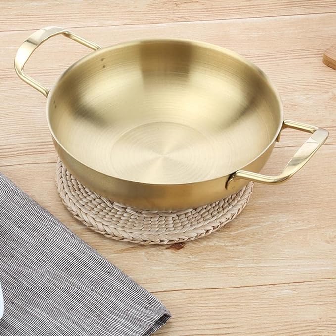 Kruvad Stainless Steel Everyday Pan - Color Golden Korean Noodle, Ramen Pot, Small Stockpot, Pasta Pot, Stir Fry Pan, Omelet & Paella Pan - Dishwasher Safe,Cooking Pot for Soup Curry Pasta - Image 2