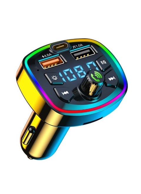 مشغل MP3 محول FM للسيارة محول بلوتوث لاسلكي للسيارة مجموعة محولات يدوية للسيارة شاحن سيارة مزدوج USB متوافق مع معظم الهواتف الذكية وضوء LED متعدد الألوان 7