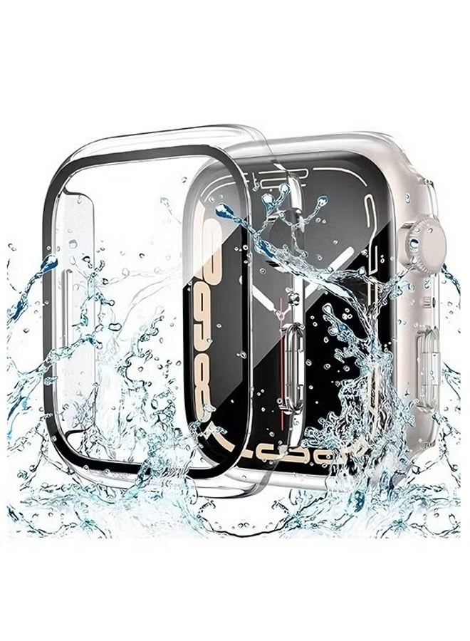 Happy D Apple Watch Series S7/8/9 45mm Case with 9H Tempered Glass Screen Protector, Unique Design Hard PC Waterproof Cover,Scratch Resistant Modified Appearance Film Integrated Protective Case（Clear) - Image 2