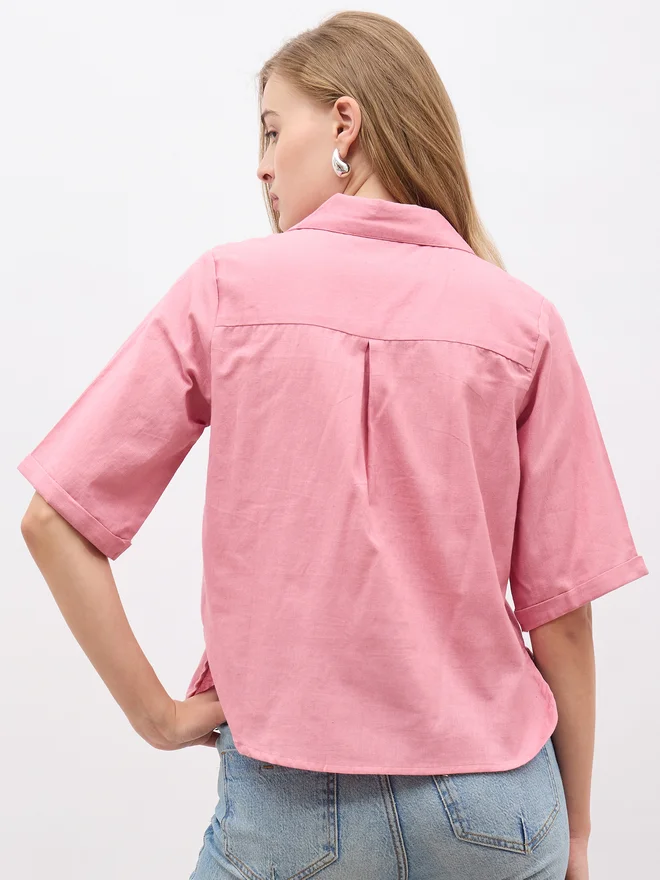 Styli Styli Schiffli Notch Lapel Short Sleeve Regular Fit Shirt