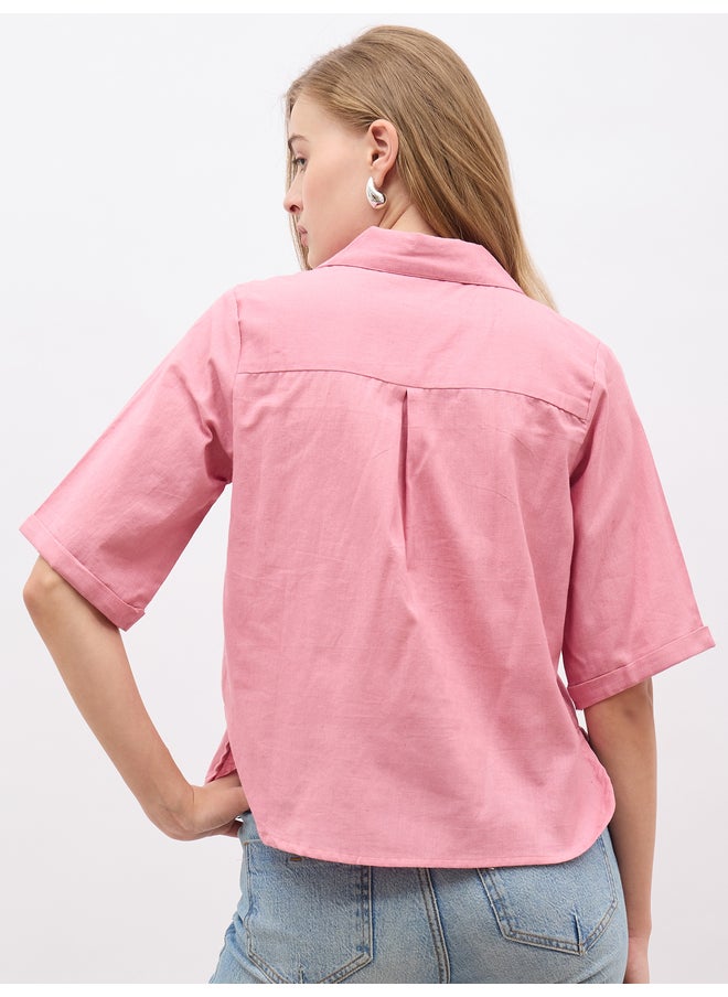 Styli Styli Schiffli Notch Lapel Short Sleeve Regular Fit Shirt  - Image 5