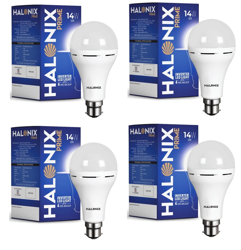 Halonix 14W Emergency Bulb|Rechargeable Emergency Bulb for Power Cuts|Backup : 4hrs|Cool Day Light|Pack of 4|Rechargeable Emergency Light |, b22d, LED - Image 1