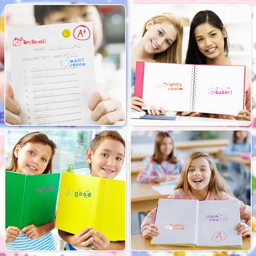 Tmtains 8Pcs Teacher Stamps for Grading Classroom Teacher Supplies Self-inking Motivational Encouraging Comments Colorful Stamp Set for Parent Signature School Teacher Review Homework Reward with Tray - Image 5