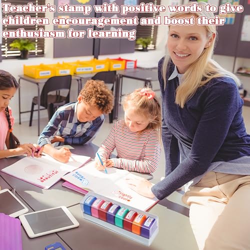 Tmtains 8Pcs Teacher Stamps for Grading Classroom Teacher Supplies Self-inking Motivational Encouraging Comments Colorful Stamp Set for Parent Signature School Teacher Review Homework Reward with Tray - Image 4