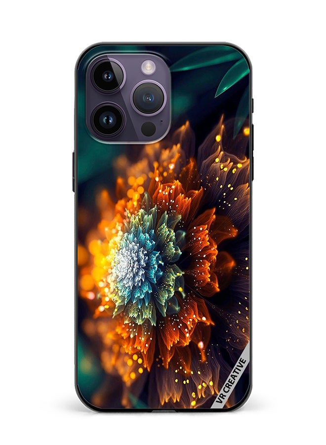 VR CREATIVE Protective Case Cover For Apple iPhone 15 Pro Orange And Blue Glowing Factual Flower Design Multicolour - Image 1