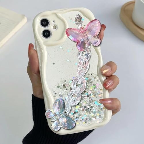 KC Back Cover for Samsung Galaxy A17 5G - Crystal Butterfly Wrist Bracelet Dry Fixed Glitter Curly Wave Shape Shockproof Soft Silicone Case with Camera Protection (White) - Image 3