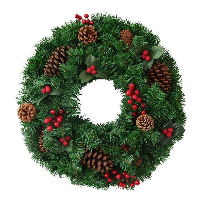 christmas decorations 16/20 Inch Christmas Wreath for Window & Advent Handcraft Metal Ring Frame with Red Berry & Evergreen Leaf Wreaths- Ideal Winter Decorating for Indoor and Outdoor Use door wreath - Image 1
