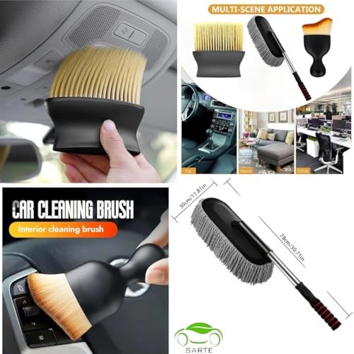 SARTE Car Cleaning Brush and Microfiber Duster with Extendable Handle Combo Interior Detailing Brush Dusting for Car Exterior AC Vents Car Interior Cleaning Dashboard Cleaner Car Duster 3 pc Combo - Image 3