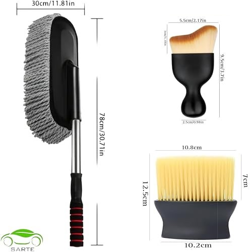 SARTE Car Cleaning Brush and Microfiber Duster with Extendable Handle Combo Interior Detailing Brush Dusting for Car Exterior AC Vents Car Interior Cleaning Dashboard Cleaner Car Duster 3 pc Combo - Image 4