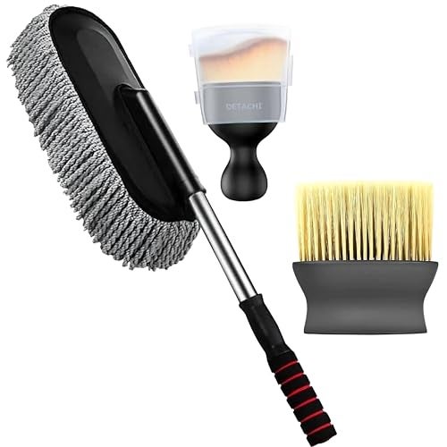 SARTE Car Cleaning Brush and Microfiber Duster with Extendable Handle Combo Interior Detailing Brush Dusting for Car Exterior AC Vents Car Interior Cleaning Dashboard Cleaner Car Duster 3 pc Combo - Image 1