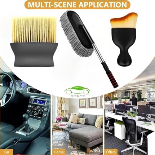 SARTE Car Cleaning Brush and Microfiber Duster with Extendable Handle Combo Interior Detailing Brush Dusting for Car Exterior AC Vents Car Interior Cleaning Dashboard Cleaner Car Duster 3 pc Combo - Image 2