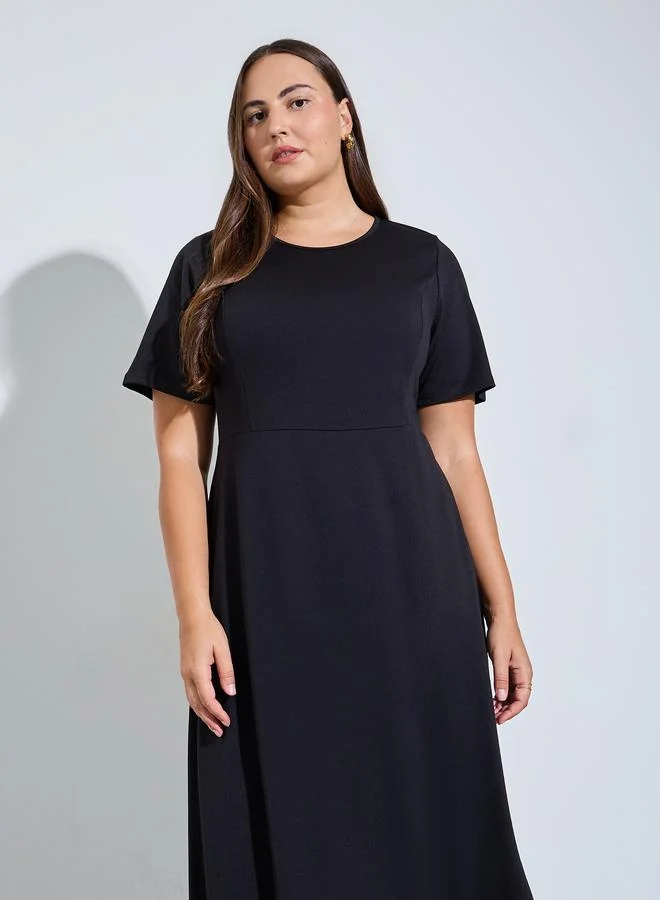 ستايلي Plus Size Black Lace Trim A-Line Maxi Dress