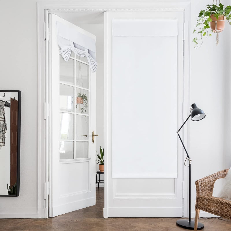 HOMEIDEAS HOMEIDEAS Pure White French Door Curtains  Privacy Door Window Curtains  30 X 68 Inch Blackout French Door Shades for Glass Door  Thermal Insulated Tie Up Shades Door Window Coverings  1 Panel - Image 1