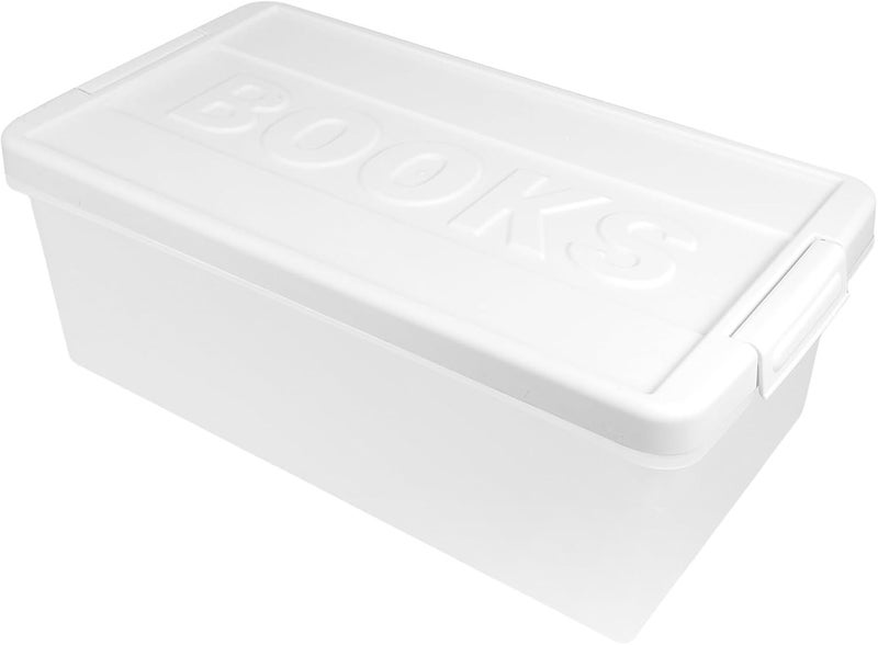 DOITOOL Plastic Book Storage Box with Lid Small Organizer Bin Multipurpose Carrying Container for Books, Craft Supplies, and Desk Storage - Image 1