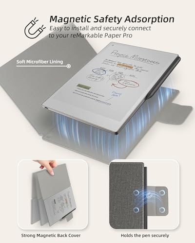WALNEW Case for Remarkable Paper Pro,Magnetic Slim Book Folio Cover with Pen Clasp, Auto Sleep/Wake Protective Cover for Remarkable Paper Pro 11.8" (2024 Released),Gray - Image 3