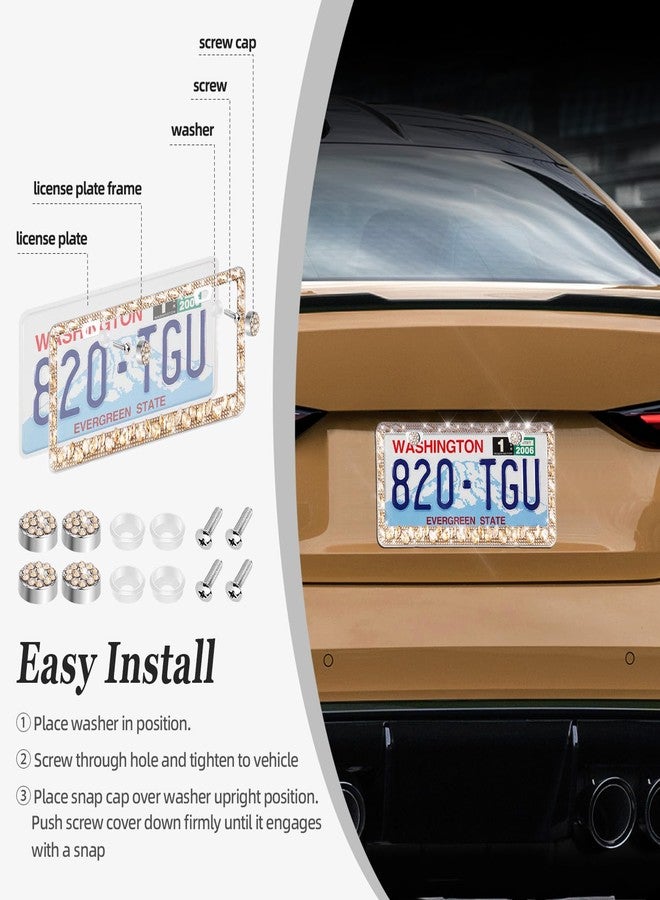 OKLPF Bling License Plate Frame for Women,Sparkle License Plate Frames|Shiny Large Gift Box(Champagne) - Image 3