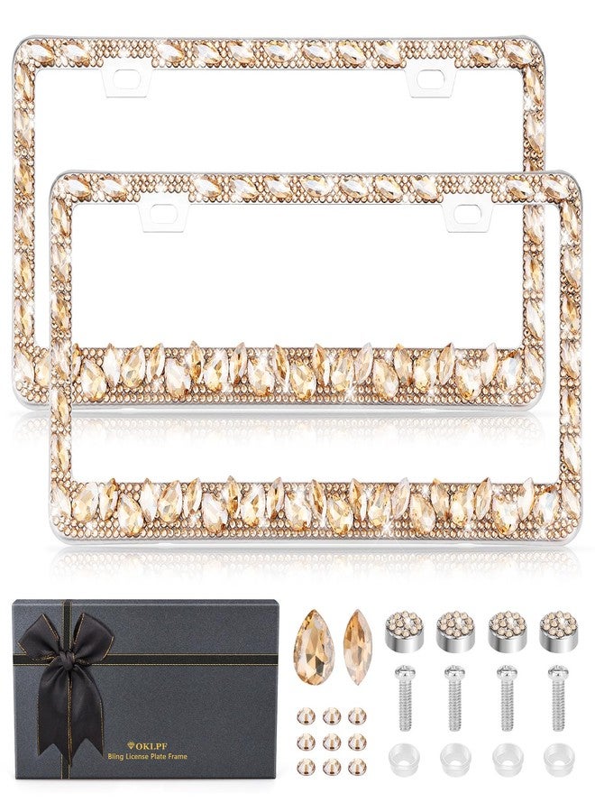 OKLPF Bling License Plate Frame for Women,Sparkle License Plate Frames|Shiny Large Gift Box(Champagne) - Image 1