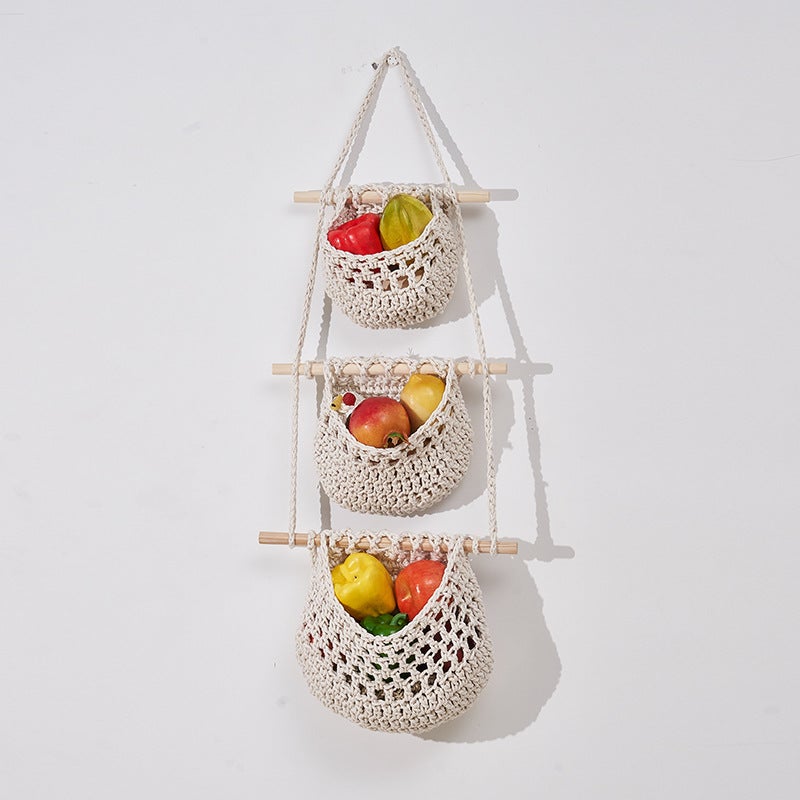 Three-Layer Fruit Hanging Basket Removable Wall-Hanging Fruit Net Bag Simple Nordic Style Weaving Bag Fruit And Vegetable Basket - Image 5