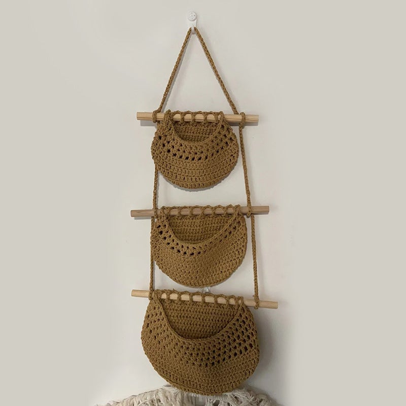 Three-Layer Fruit Hanging Basket Removable Wall-Hanging Fruit Net Bag Simple Nordic Style Weaving Bag Fruit And Vegetable Basket - Image 1