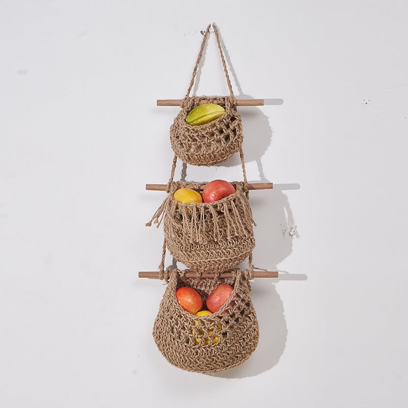 Three-Layer Fruit Hanging Basket Removable Wall-Hanging Fruit Net Bag Simple Nordic Style Weaving Bag Fruit And Vegetable Basket - Image 3