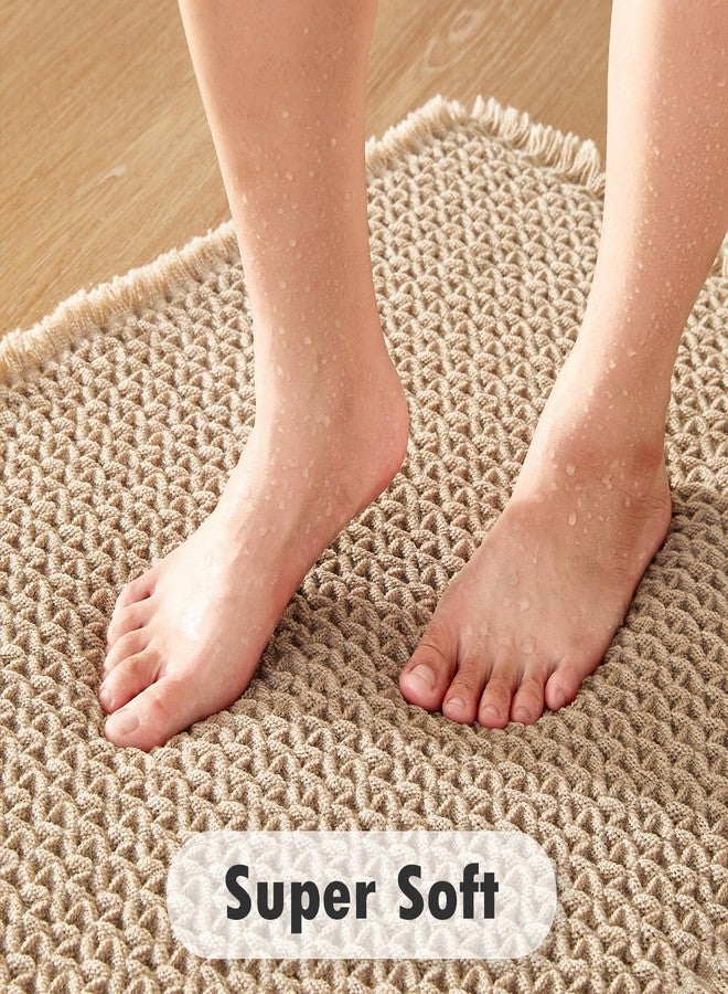 TYUU Boho Bathroom Rugs, Super Absorbent Non Slip Waffle Bath Mat Quick Dry Bath Rugs Washable Boho Farmhouse Bathroom Rugs, Khaki 24"x16" - Image 3