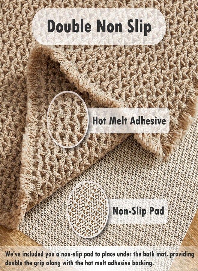 TYUU Boho Bathroom Rugs, Super Absorbent Non Slip Waffle Bath Mat Quick Dry Bath Rugs Washable Boho Farmhouse Bathroom Rugs, Khaki 24"x16" - Image 4
