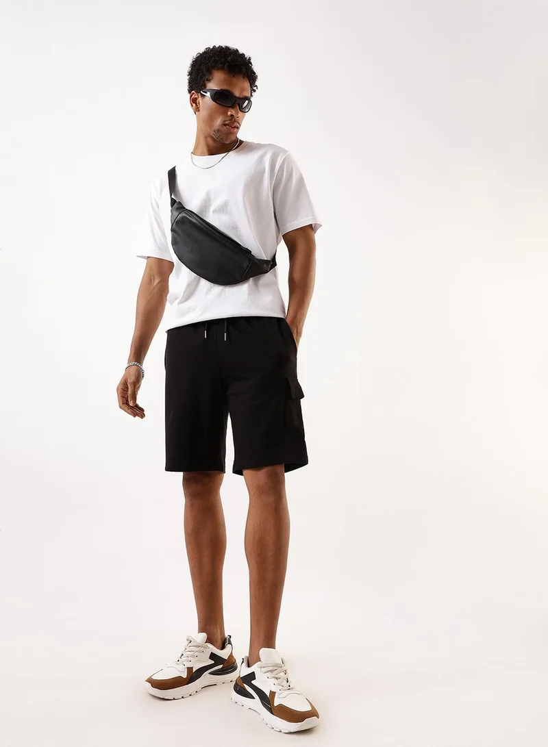 Dennis Lingo Black Men's Black Terry Solid Knee Length Lounge Relaxed Shorts for Men | Best Price UAE