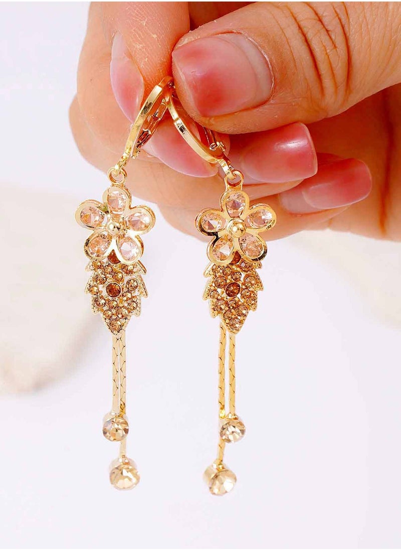 FASHION Pink Gemstone Flower Leaf Buckle Earrings  - Image 4