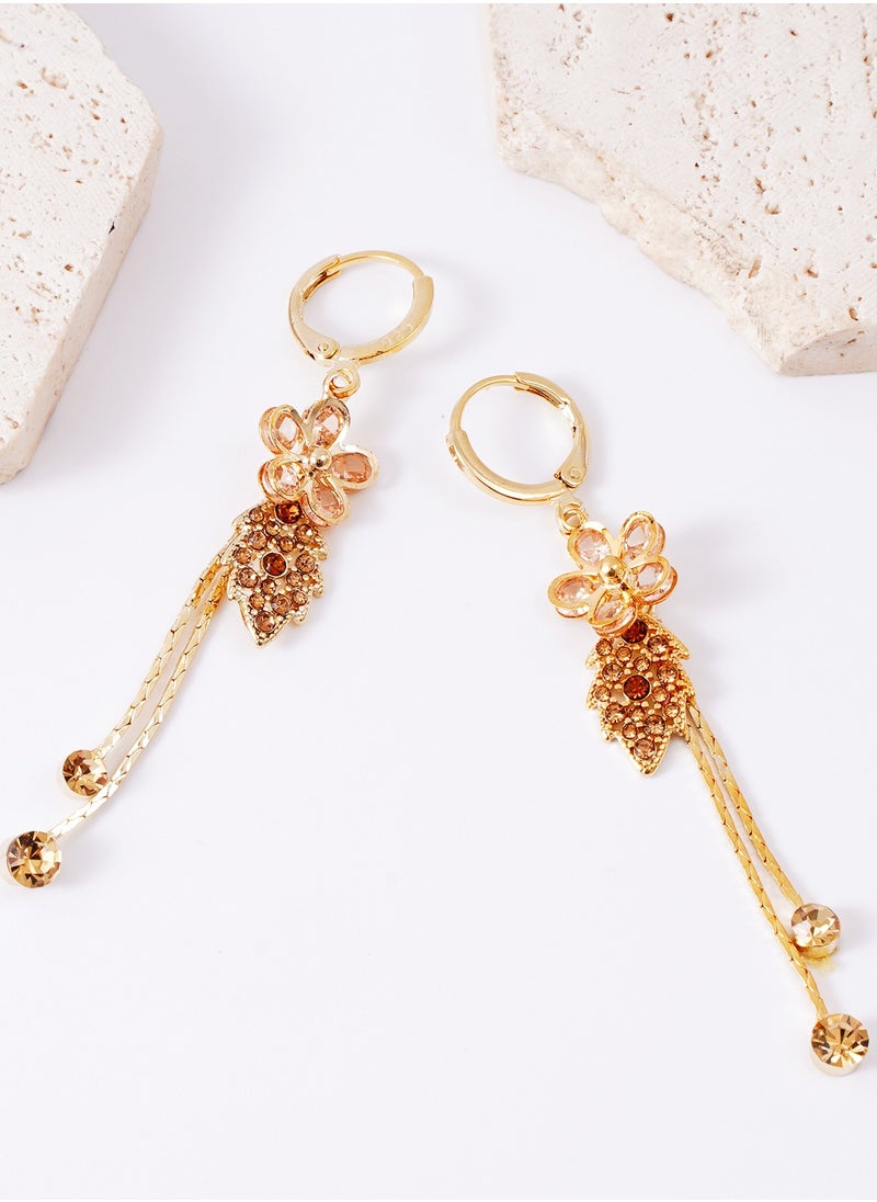FASHION Pink Gemstone Flower Leaf Buckle Earrings  - Image 2