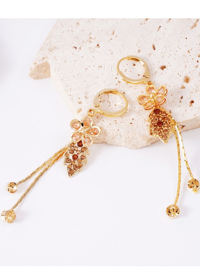 FASHION Pink Gemstone Flower Leaf Buckle Earrings  - Image 3