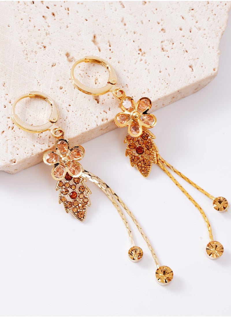 FASHION Pink Gemstone Flower Leaf Buckle Earrings  - Image 1