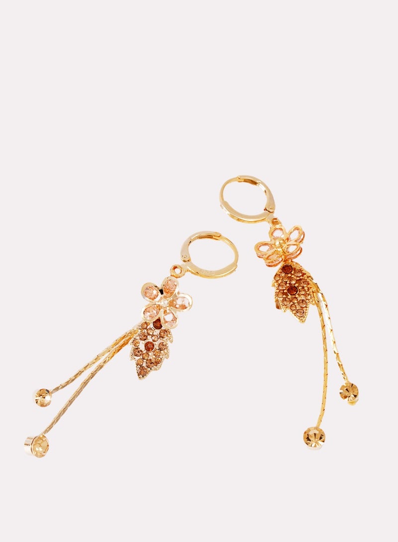 FASHION Pink Gemstone Flower Leaf Buckle Earrings - Image 2