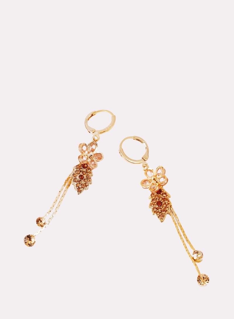 FASHION Pink Gemstone Flower Leaf Buckle Earrings - Image 3