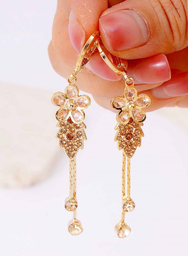 FASHION Pink Gemstone Flower Leaf Buckle Earrings - Image 4