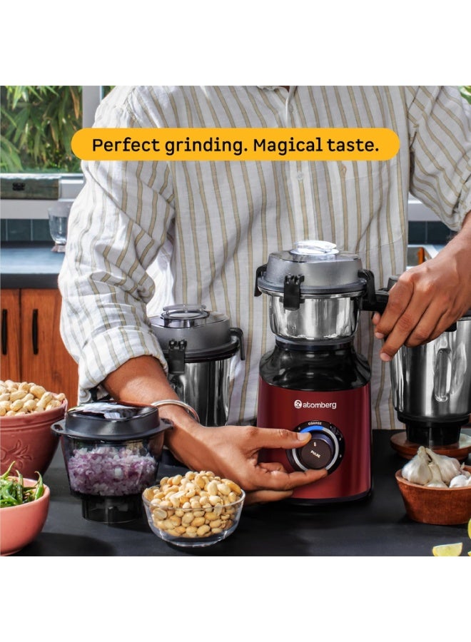 Atomberg Zenova Mixer Grinder | Unique Coarse Mode for Silbatta-like Texture | Intelligent BLDC Motor | Safety Features | 4 Jars including Chopper | Hands-Free Operation (Red Wine) - Image 3