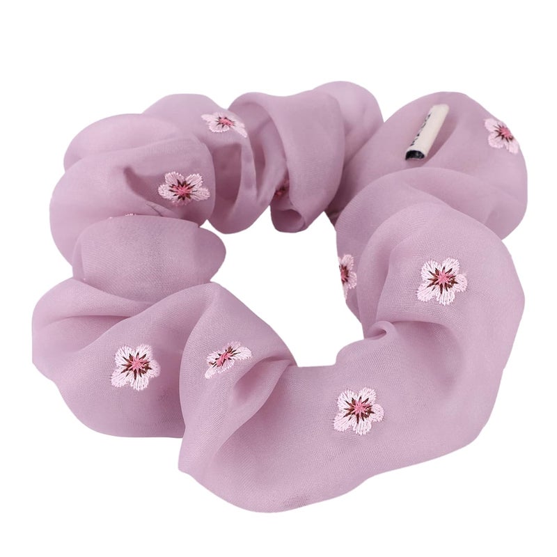 MASQ by Q-One Hair Accessories, Blossom Embroidered, Handmade, Satin Organza Scrunchies/Hair Bands for Women, Girls with Elastic (Multicolor, Pack of 3) - Image 4