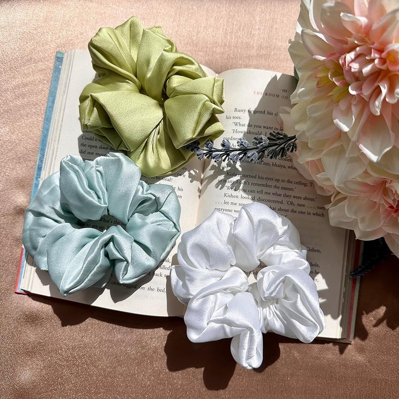 MASQ by Q-One Hair Accessories, Blossom Embroidered, Handmade, Satin Organza Scrunchies/Hair Bands for Women, Girls with Elastic (Multicolor, Pack of 3) - Image 3